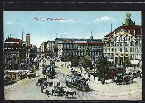 AK Berlin, Alexanderplatz mit Strassenbahnen