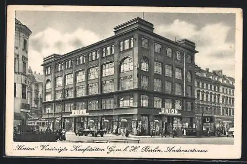 AK Berlin-Friedrichshain, Andreasstrasse, Union Vereinigte Kaufstätten GmbH