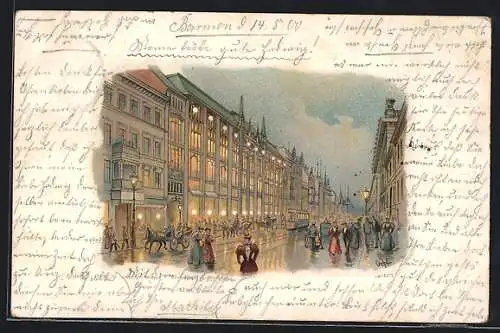 Lithographie Berlin, Warenhaus Wertheim in der belebten Leipziger Strasse