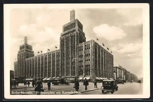 AK Berlin-Neukölln, Karstadt-Haus am Hermannplatz im Art Deco-Stil