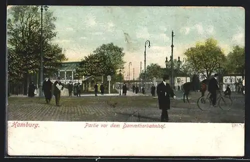 AK Hamburg-Neustadt, Partie vor dem Dammthorbahnhof