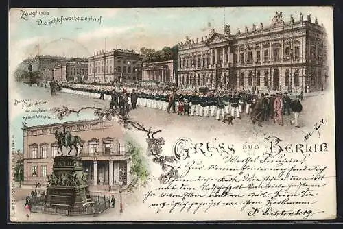 Lithographie Berlin, Aufzug der Schlosswache vor dem Zeughaus