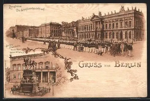 Lithographie Berlin, Aufzug der Schlosswache vor dem Zeughaus