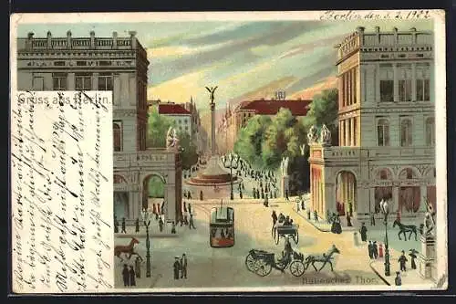 Lithographie Berlin-Kreuzberg, Strassenpartie am Halleschen Thor