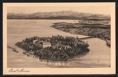 Künstler-AK Insel Mainau, Blick aus der Vogelschau