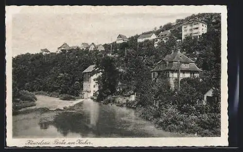 AK Künzelsau, Ort vom Wasser aus gesehen
