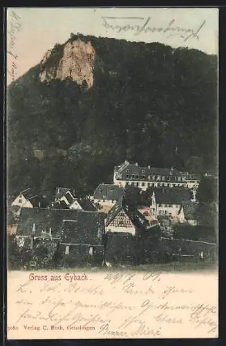 AK Eybach, Ortsansicht mit Felswand