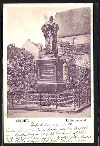 AK Erfurt, Lutherdenkmal mit Gebäuden