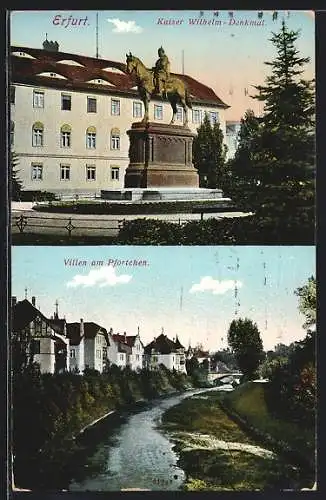 AK Erfurt, Partie mit Kaiser Wilhelm Denkmal, Villen am Pförtchen