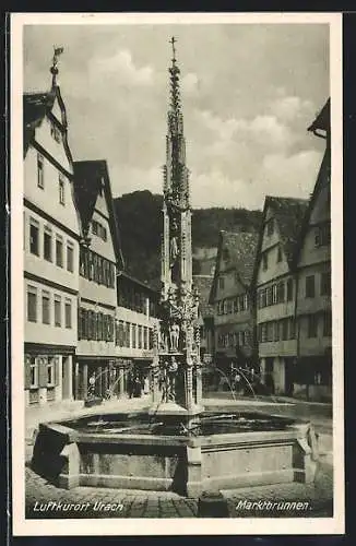 AK Urach / Luftkurort, Marktbrunnen mit Geschäften