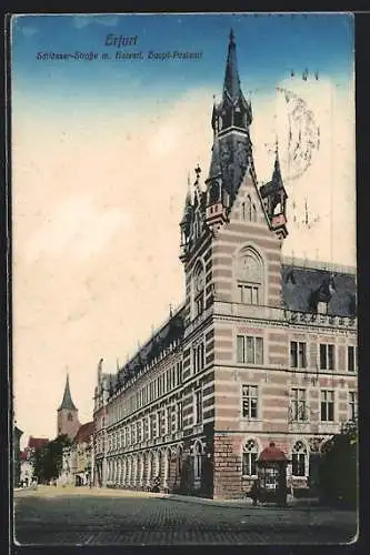 AK Erfurt, Schlösser-Strasse m. Kaiserl. Haupt-Postamt Ecke am Anger