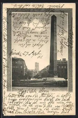 AK München, Blick auf den Obelisk
