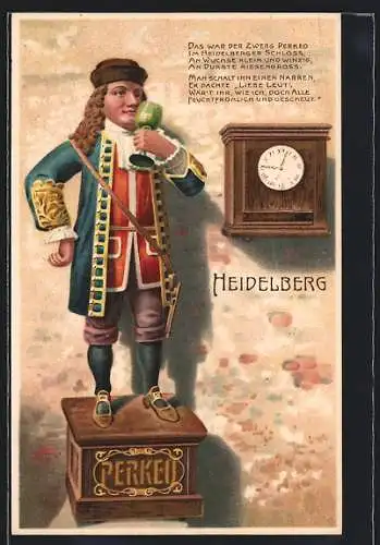 Künstler-AK Heidelberg, Zwerg Perkeo im Schloss