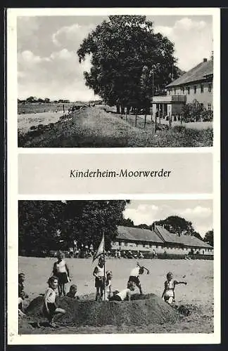 AK Hamburg-Moorwerder, Kinder spielen am Strand vom Kinderheim