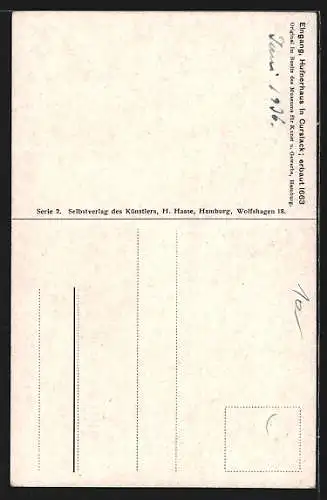 Künstler-AK Hamburg-Curslack, Eingang des Hufnerhauses, erbaut 1663