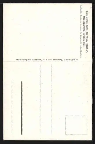 Künstler-AK Hamburg-Neuengamme, Lütt Dönns, Kate der Wwe. Hitscher