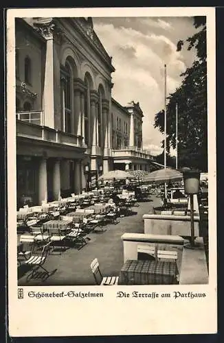 AK Schönebeck-Salzelmen, Gasthaus, Terrasse am Parkhaus