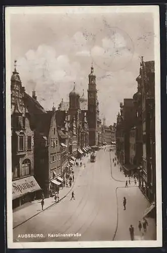 AK Augsburg, Strassenbahn in der Karolinenstrasse
