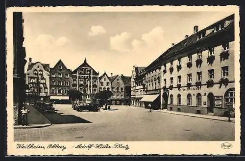 AK Weilheim / Obb., Platz mit Hotel Vollmanns