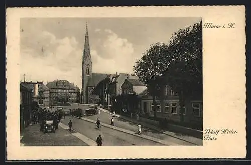 AK Marne i. H., Platz mit Kirche