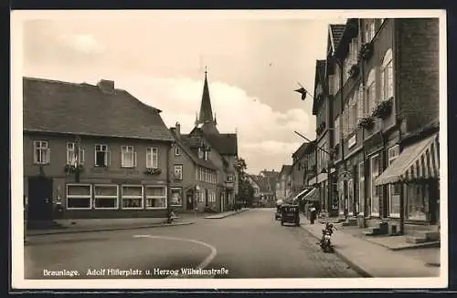 AK Braunlage, Hotel Brauner Hirsch, platz und Herzog Wilhelmstrasse