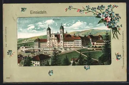 Lithographie Einsiedeln, Kloster mit grossem Platz