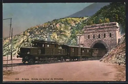AK Brigue, Entree du tunnel du Simplon, Schweizer Eisenbahn