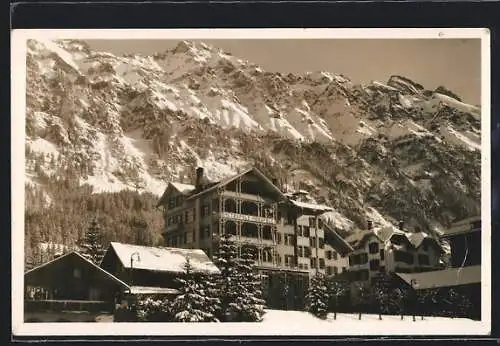 AK Wengen, Hotel Metropole-Monopole vor den Bergspitzen