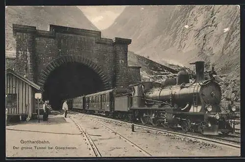 AK Gotthardbahn, Der grosse Tunnel bei Goeschenen, schweizer Eisenbahn