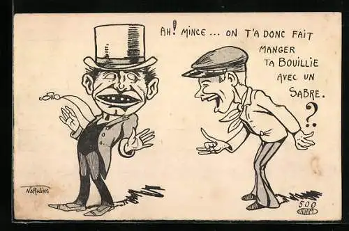 Künstler-AK Philippe Norwins: On T`a Donc Fait Manger Ta Bouillie Avec Un Sabre