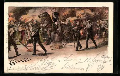 Künstler-AK Michaelis: Festzug von Studenten