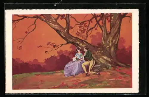 Künstler-AK Tito Corbella: Liebespaar sitzt unter einem Baum