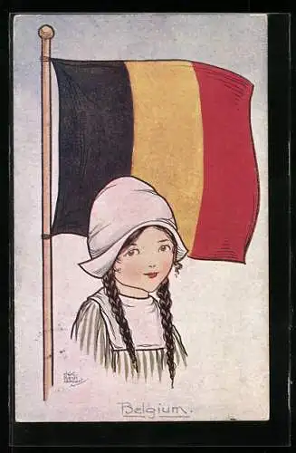 Künstler-AK H. G. C. Marsh-Lambert: Mädchen mit Belgischer Flagge
