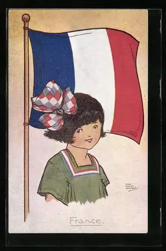 Künstler-AK H. G. C. Marsh-Lambert: Mädchen mit Französischer Flagge