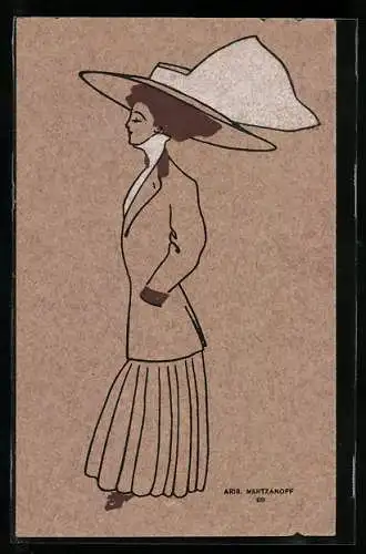 Künstler-AK A. Mertzanoff: Dame mit Hut im Profil