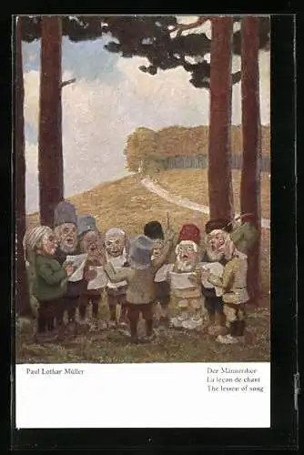Künstler-AK Paul Lothar Müller: Der Männerchor, Wichtel, Gnome, Zwerge