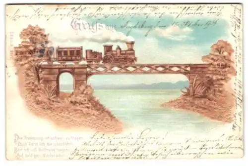 Kork-AK Dampfzug überquert eine Brücke