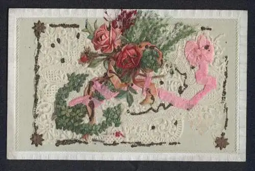 Oblaten-AK Blumengebinde mit Schleife