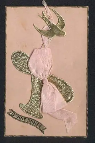 Oblaten-AK Schwalbe mit Schleife