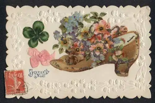 Oblaten-AK Blumen in einem Schuh