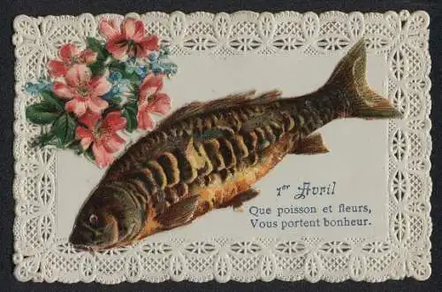 Oblaten-AK Fisch mit Blumen