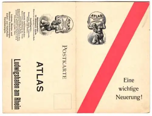 Klapp-AK Ludwigshafen am Rhein, Atlas Deutsche Lebensversicherungs-Gesellschaft, Reklame