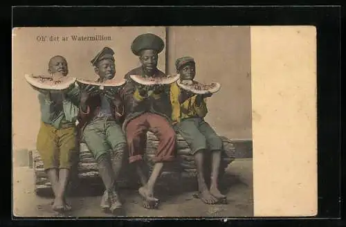 AK Vier indigene Kinder essen Wassermelone