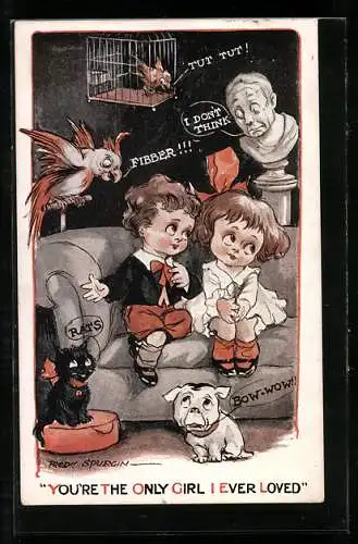 Künstler-AK Fred Spurgin: Liebesschwur mit zweifelnden Tieren