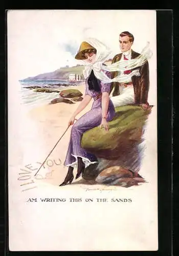 Künstler-AK Fred Spurgin: Liebesgeständnis am Strand