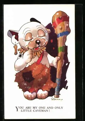 Künstler-AK George Ernest Studdy: You are my one and only little Caveman, Bonzo als Höhlenmensch