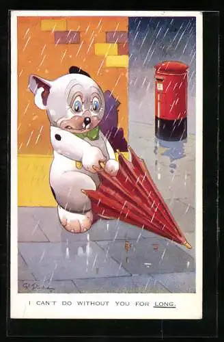 Künstler-AK George Ernest Studdy: Bonzo hat Schwierigkeiten mit seinem Regenschirm