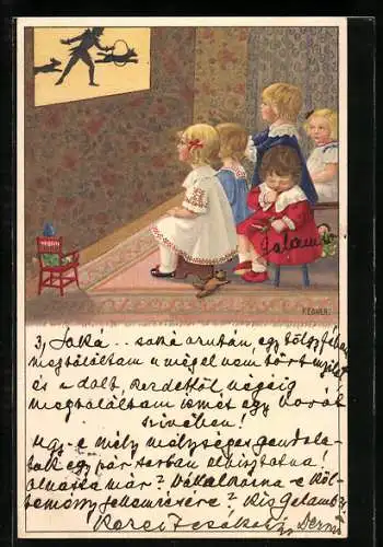 Künstler-AK Pauli Ebner: Kinder in der Stube bei einer Vorführung