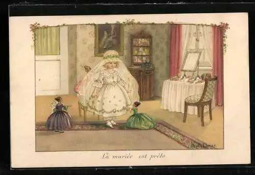 Künstler-AK Pauli Ebner: Kleine Braut mit Puppen