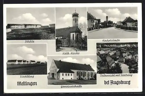 AK Meitingen, Gemeindehalle, Schule, kath. Kirche, Hauptstrasse